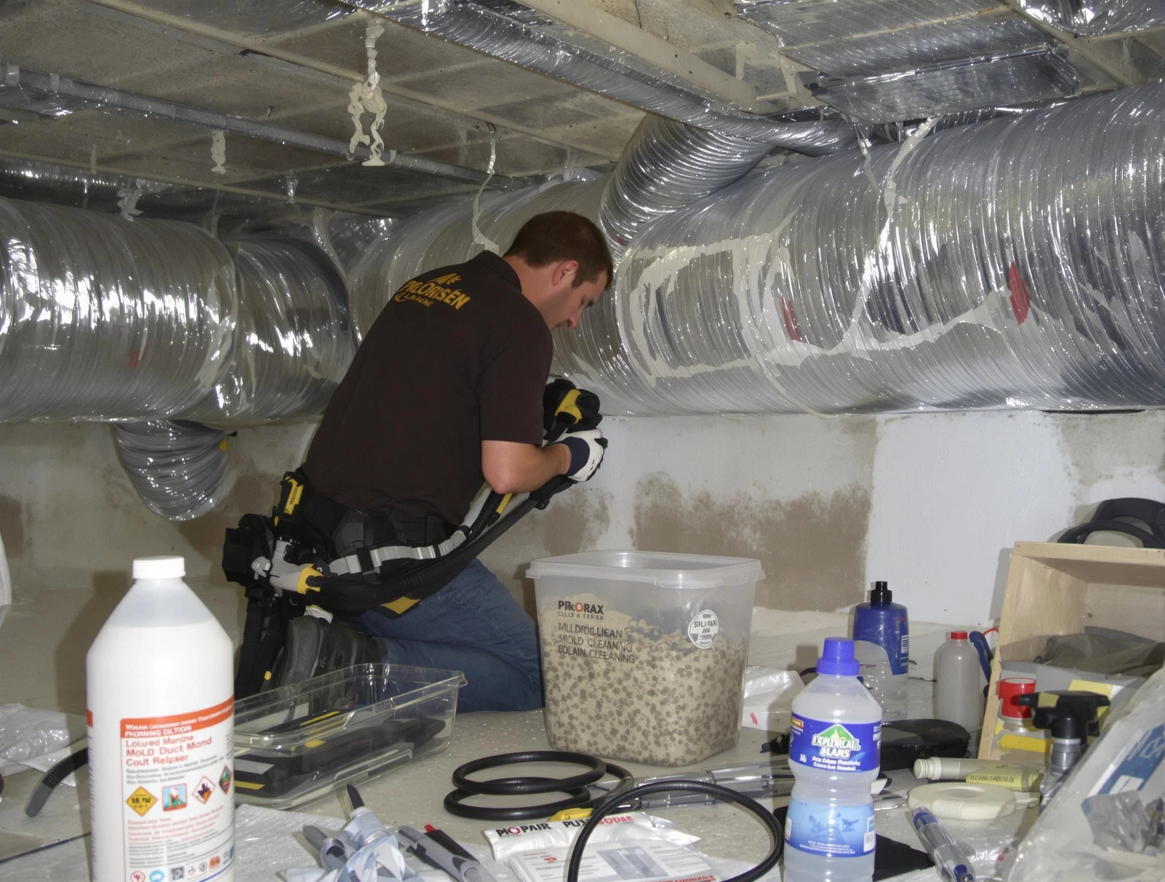 Longmont Air Duct Cleaning specialist performing professional mold removal from air ducts in Longmont