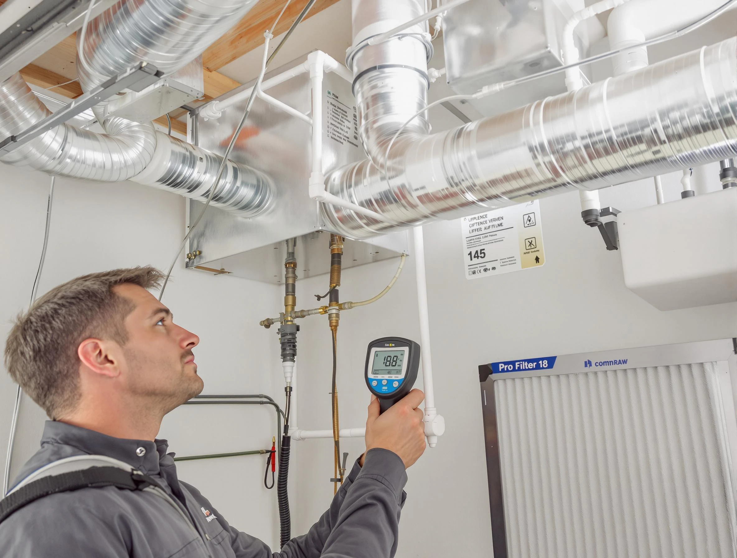 Longmont Air Duct Cleaning expert conducting detailed filter system inspection using diagnostic tools in Longmont